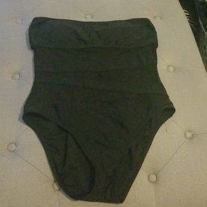 Black one-piece with mesh midsection